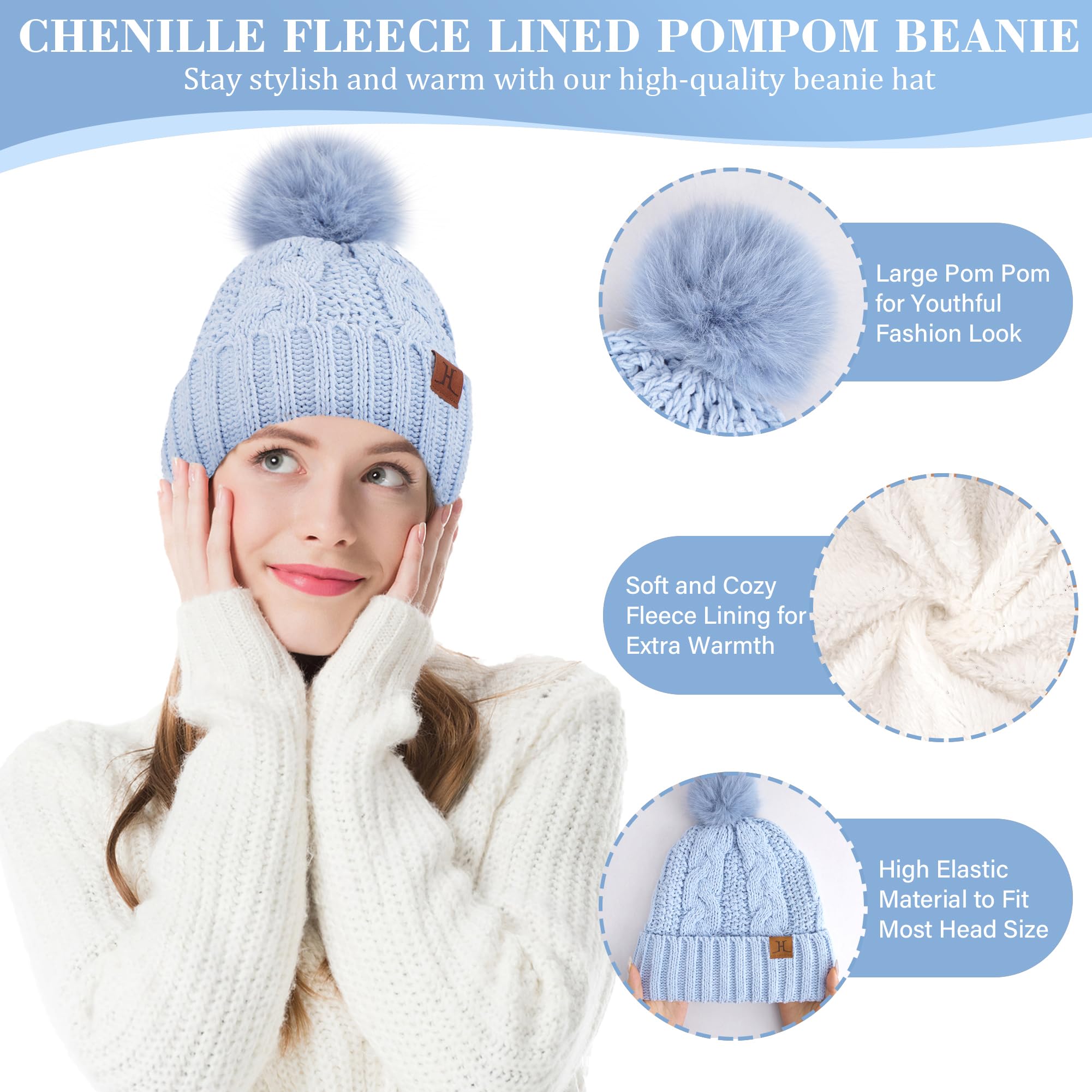 ZASFOU Damen Winter Mütze Schal Touchscreen Handschuhe Set Thermo Chenille Strickmütze Beanie Wintermütze Schals Winterschal Winterhandschuhe Geschenk für Frauen