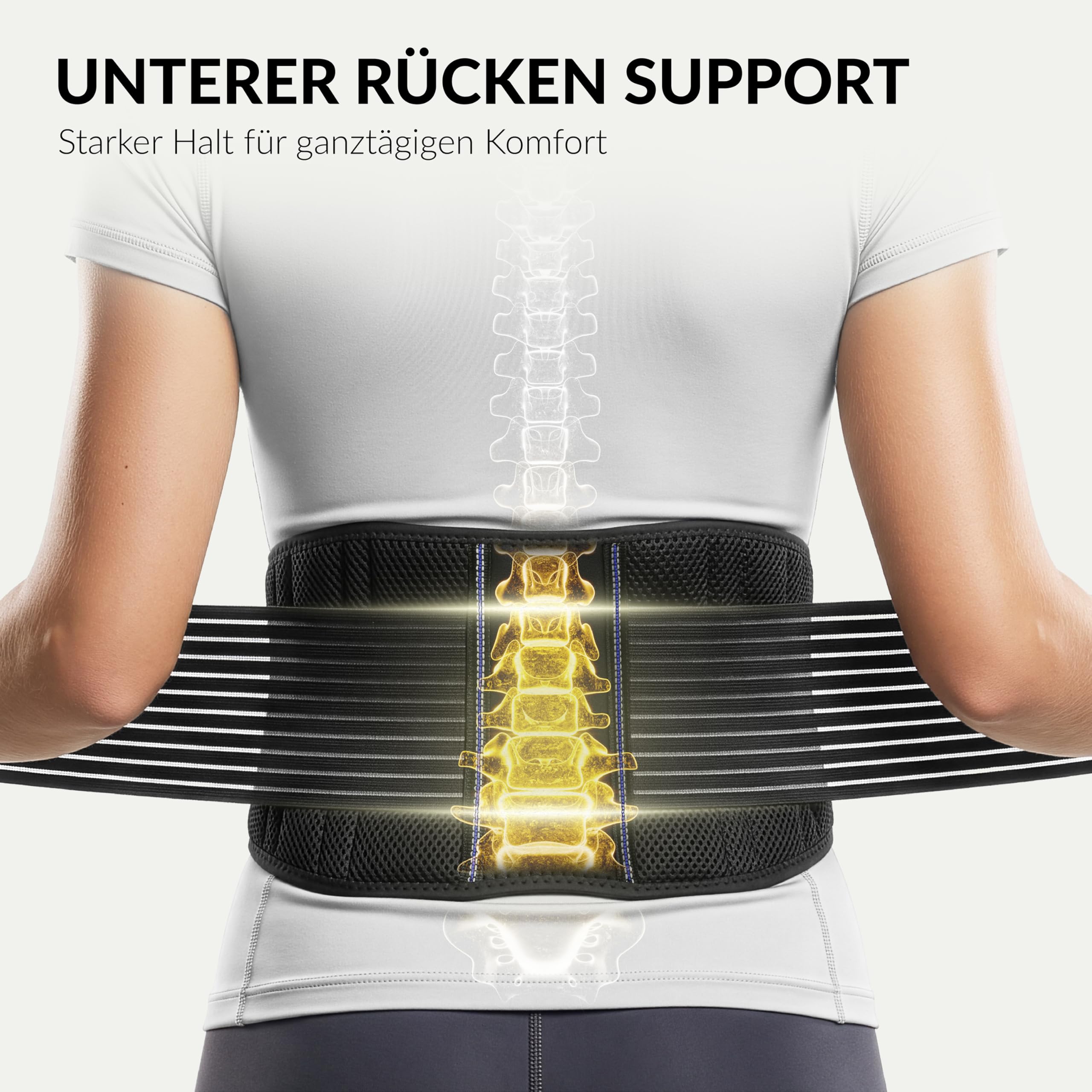 BraceUP Rückengurt, Rückenstützgürtel - Atmungsaktive Rückenbandage Herren und Damen, Rückenstütze, Lendenwirbelstütze gürtel für unteren Rücken bei Ischias (L/XL 90-110 cm)