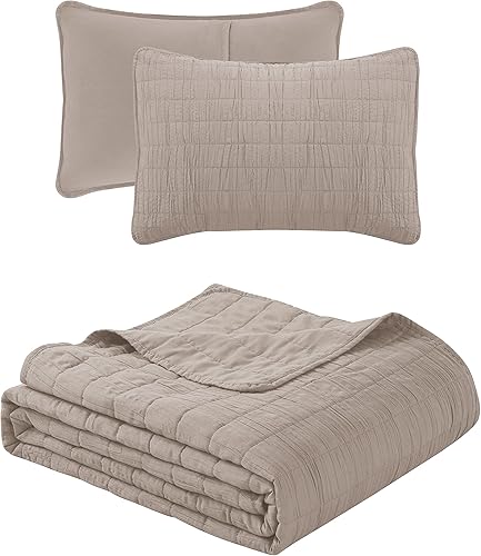 Miniatura 5 de Swift Home Ligero de gran tamaño, ultra suave, lavado con enzimas, textura arrugada, relleno de mezcla de algodón transpirable, juego de colcha de 3