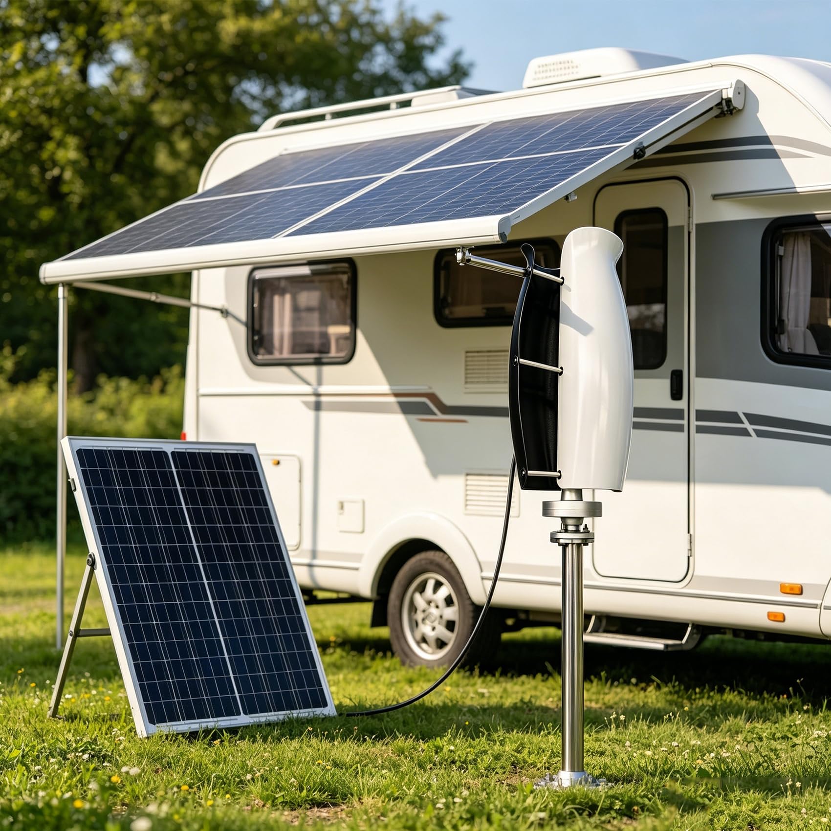 Kit di Turbina Eolica a ASSE Verticale 1000W a Basso Rumore | Set completo di mulino a vento a 2 pale, tensione 12V/24V/48V/220V, generatore verticale silenzioso per energia domestica