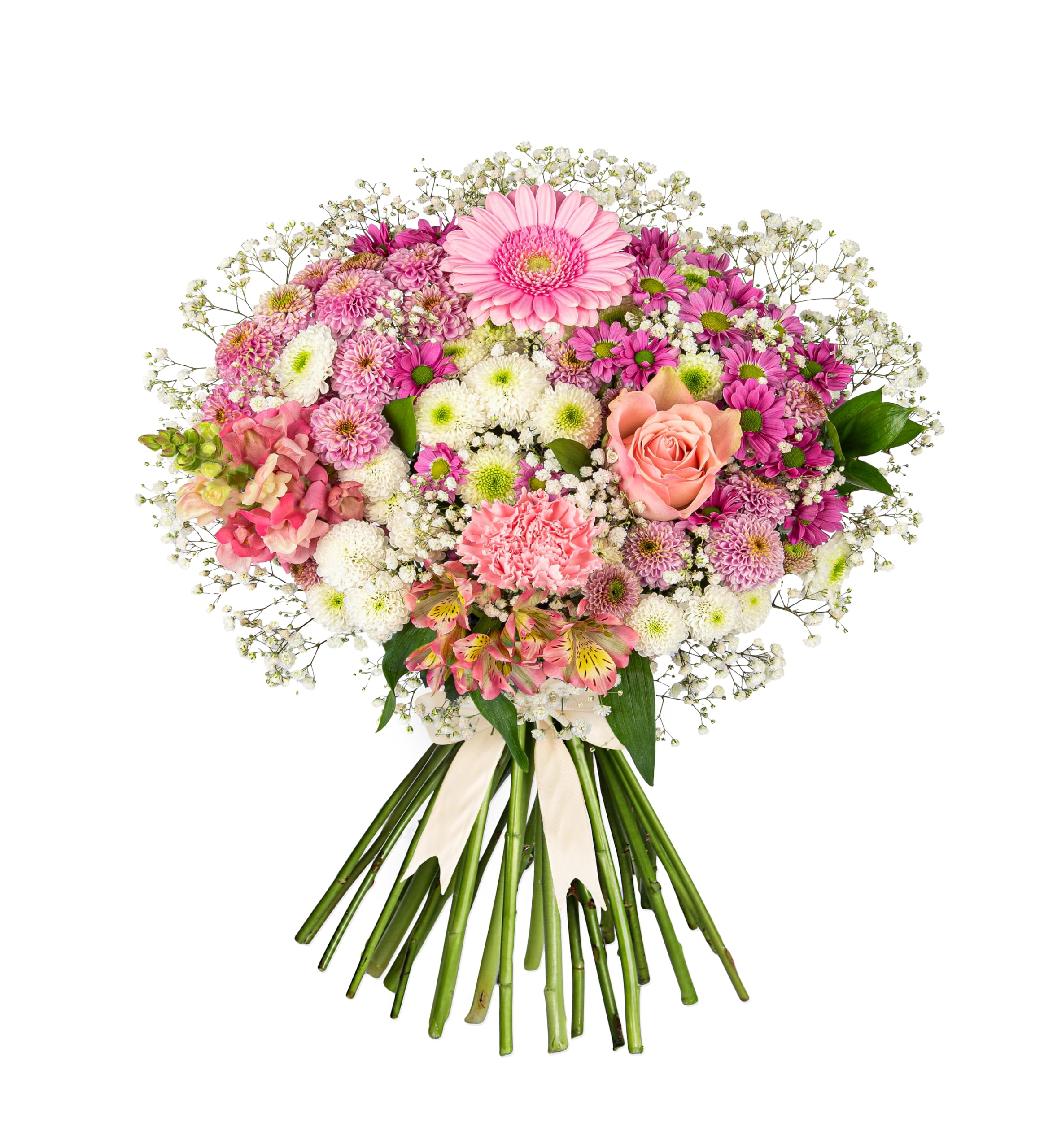 Rosé Serenade Bouquet – Luxury Fresh Flowers Featuring Pink Roses, Germinis, Chrysanthemums, Antirrhinum and Carnations – Elegant Gift for Birthday or Celebration
