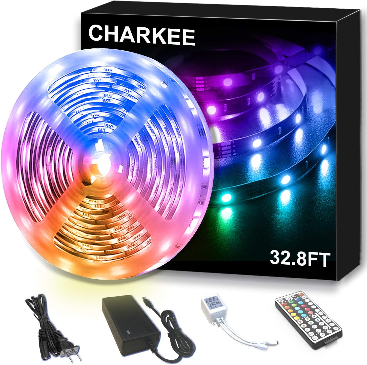 CHARKEE LED Strip Lights’ for Bedroom 32.8ft, LED Lights Strip with 44 Keys Remote Control,Dimmable SMD5050 RGB Light Strips ,Color Changing LED Lights for Bedroom, Room,DIY(32.8ft/10M+44-Key Remote)