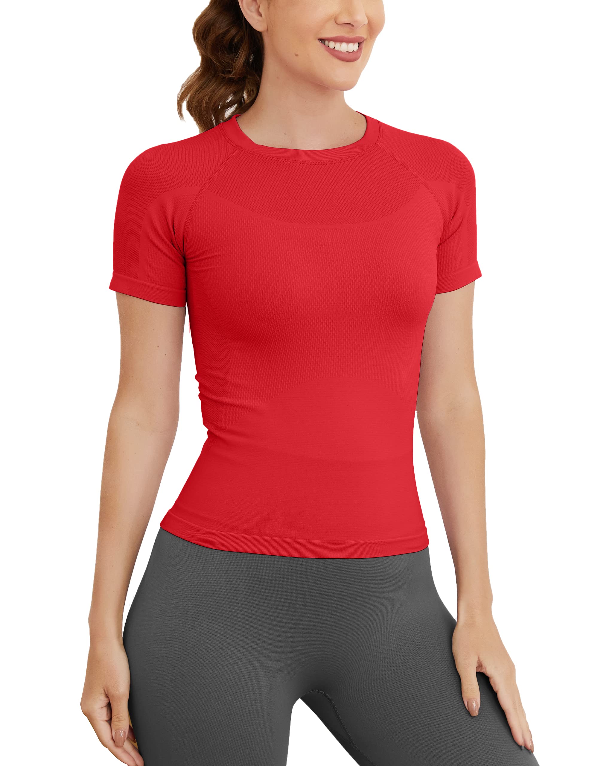 MathCat Short Sleeve Workout Tops for Women, Seamless Workout Shirts for Women, Yoga Athletic Shirts Soft Gym Tops