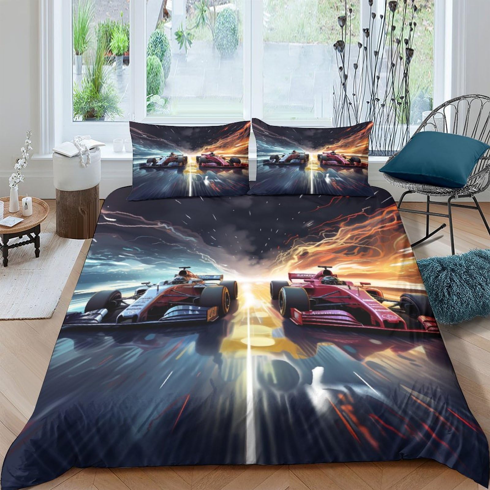 Bardys Boys Style-7 Formula Racing 3D Print F1 Racing Comforter Covers Quilt Cover Duvet Cover For Girls With Pillow Cases Soft Microfiber Bedding Set With Zipper Closure 3 Pieces King（220X240cm）