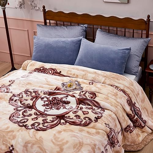 Miniatura 7 de Manta pesada de visón coreano de 11 libras, tamaño King de 86 x 95 pulgadas, sedosa, suave y cálida, manta de cama Raschel de 2 capas para la noche