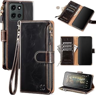 Shieldtop Compatible with Motorola Moto G 2026/2025 / G Play 2026 Wallet Case with Card Holder,Women Men RFID Blocking PU Leather Flip Phone Case Wrist Strap Zipper Credit Card Slots,Coffee
