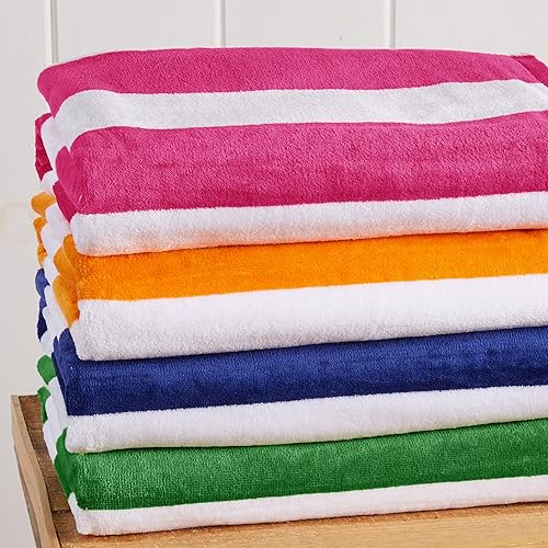 Miniatura 6 de Great Bay Home Toalla de playa de terciopelo a rayas de cabana 100% algodón (30 x 60).