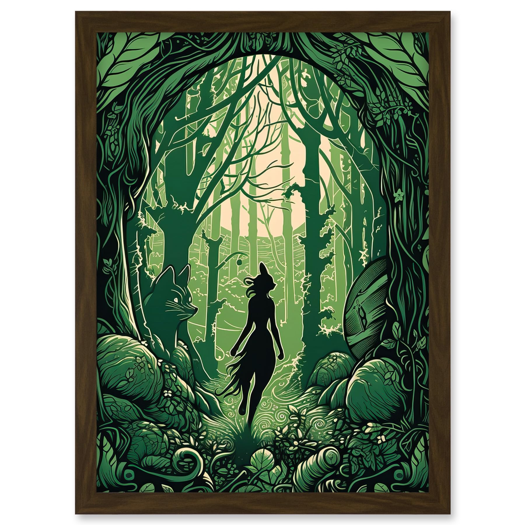 Artery8 Anthropomorphic Fox Silhouette Forest Art Nouveau Artwork Framed A3 Wall Art Print