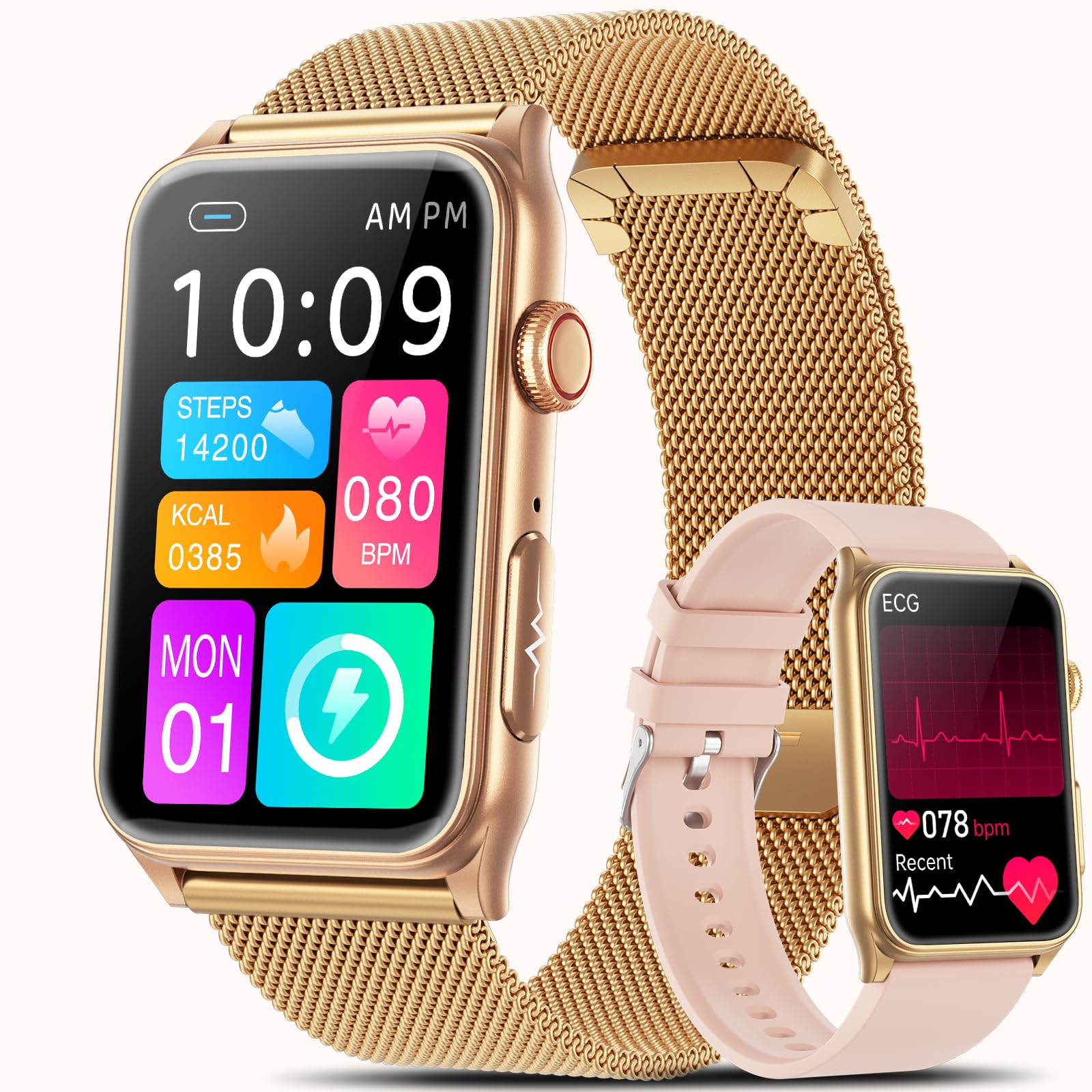2026 Neue Smartwatch Damen mit EKG/Blutdruck/HRV/Schlaf-Monitor/Harnsäure | 1,57"Gesundheitsuhr mit Telefonfunktion BMI 24H Blutdruckmessung Pulsuhr SpO2,Menstruationszyklus kompatibel für Android/iOS