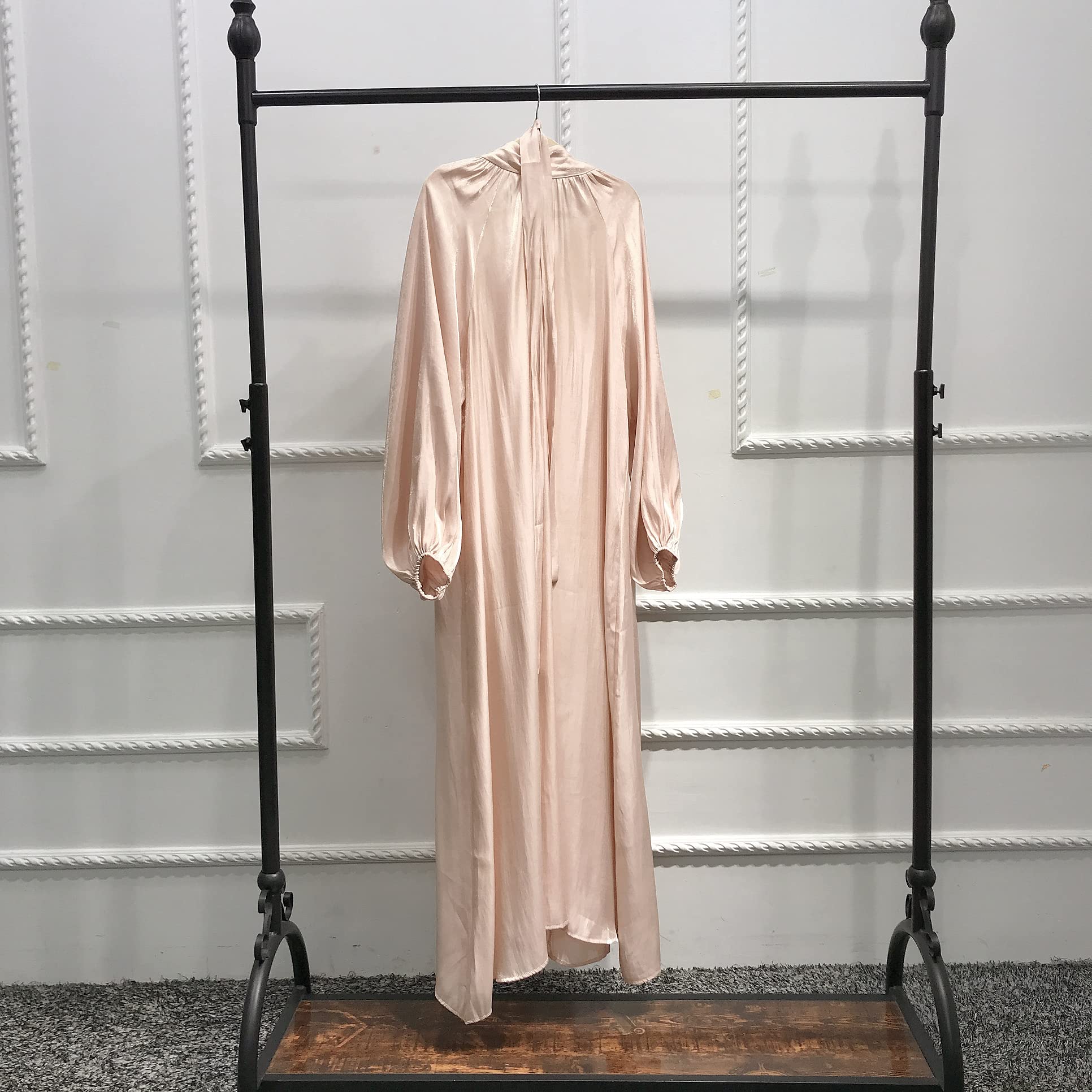 CLMJHG Abaya Dubai Muslim Party Kleid Laterne Ärmel Türkei Abayas Frauen Islamische Elegante Ramadan Kleidung mit Gürtel ohne Hijab