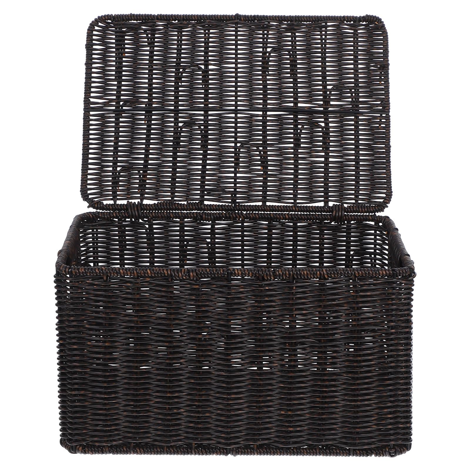 jojofuny Cesta Decorativa de Almacenamiento con Tapa, Caja de Almacenaje para Ropa y Objetos Diversos, Plástico E Hierro, Rectangular, Grande, Negra, para Armario y Hogar