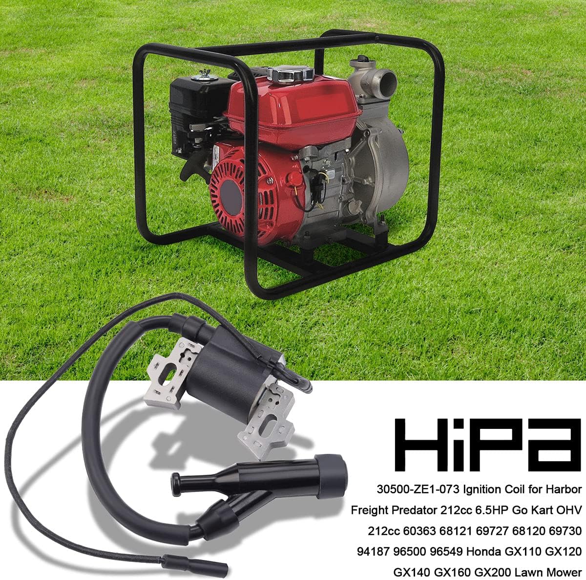 Hipa 30500-ZE1-073 Ignition Coil for Harbor Freight Predator 212cc 6.5HP Go Kart OHV 212cc 60363 68121 69727 68120 94187 96500 96549 Honda GX110 GX120 GX140 GX160 GX200 Lawn Mower