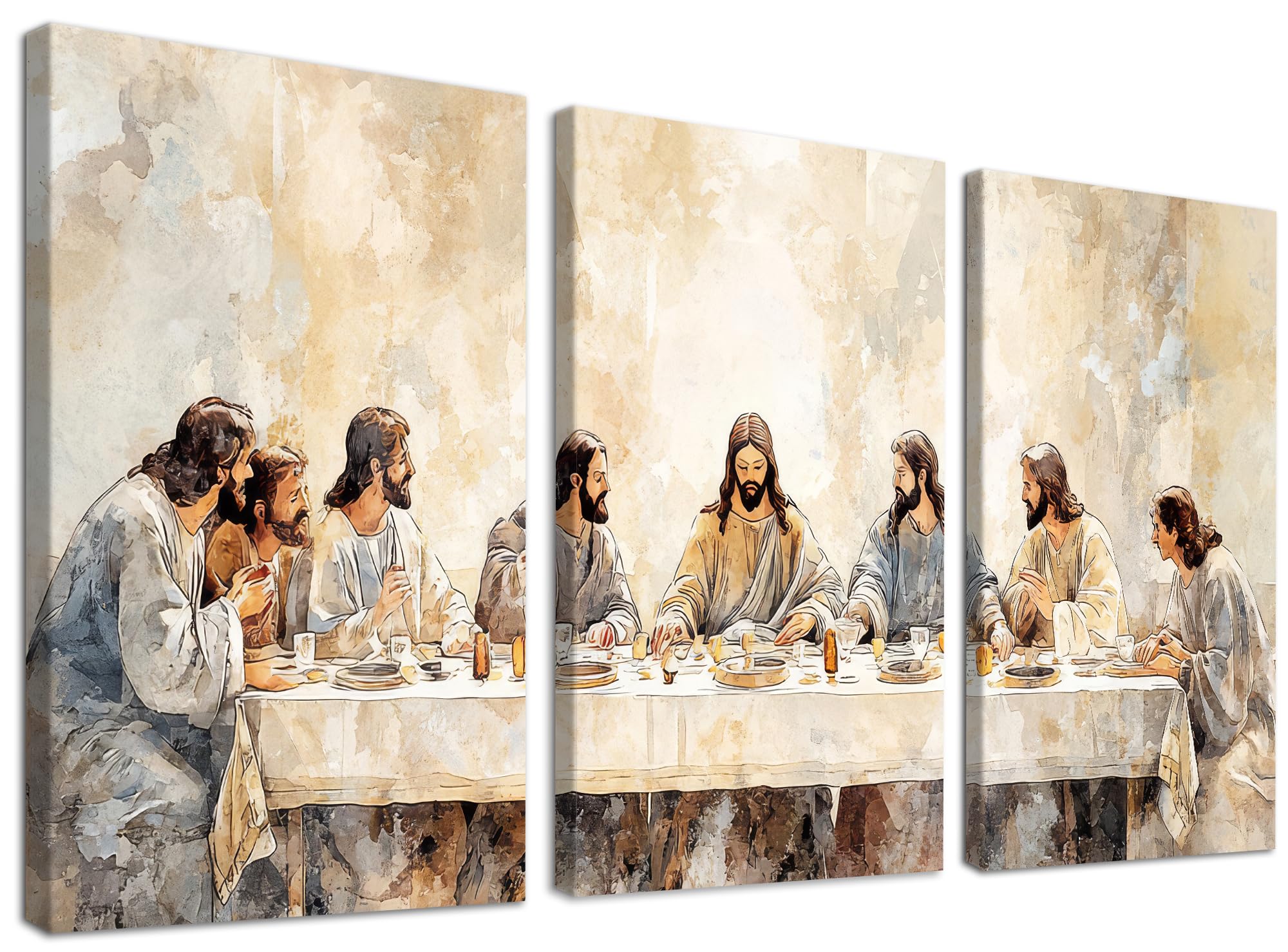 Hzddty Jesus Last Supper Canvas Wall Art, 3-Piece Jesus and Disciples Pictures Canvas Print Dining Room Wall Decor, Christian Framed Artwork for