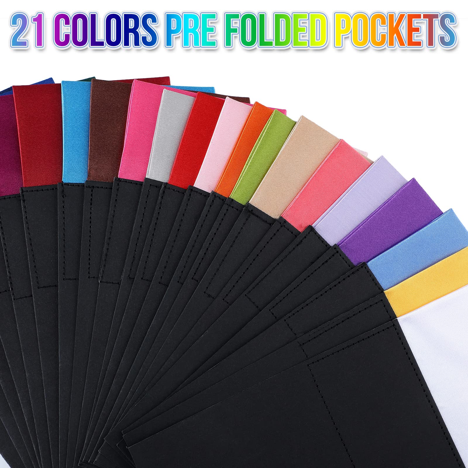 21 vorgefaltete Einstecktücher für Herren, Polyester, 21 Farben