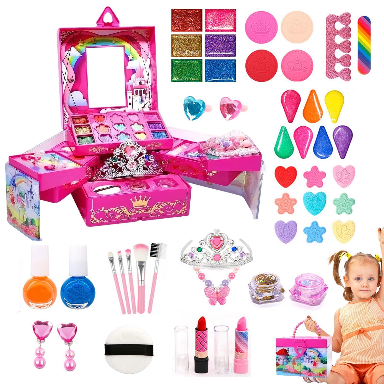 Giocattolo per il trucco per bambini lavabile per ragazze, set di trucco | per bambini – giocattoli cosmetici lavabili per bambini e bambine – Set di vestiti per trucco vero per 3