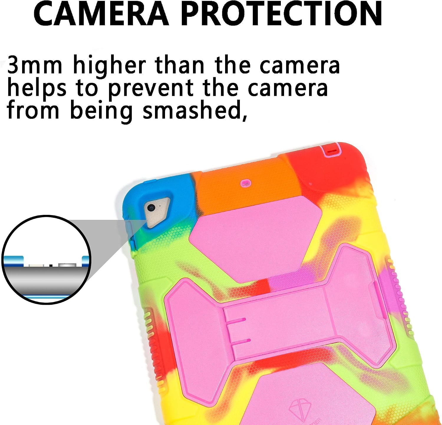 iPad 9.7 2018/2017, iPad Air 2, iPad Pro 9.7 Case for Kids Full Body Protective Shockproof Cover with Adjustable Kickstand for iPad 9.7 5th / 6th Generation (Rainbow/Pink)