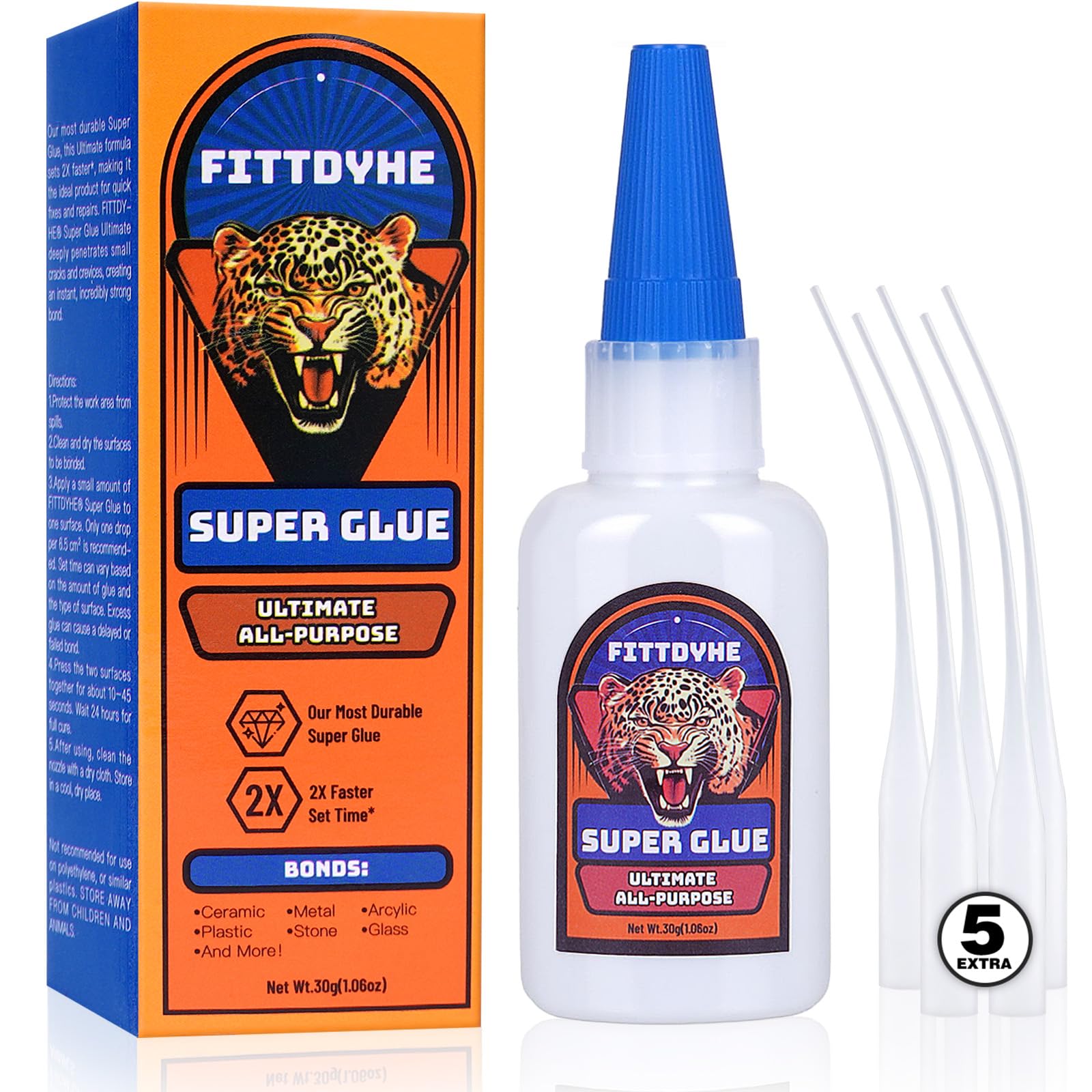 Super Glue Clear 30 g(1.06 oz.), Strong Fast Drying Waterproof Liquid Adhesive for Plastic, Metal, Wood, Rubber, Ceramic, Leather Repair,Rhinestone Jewelry, DIY Crafts