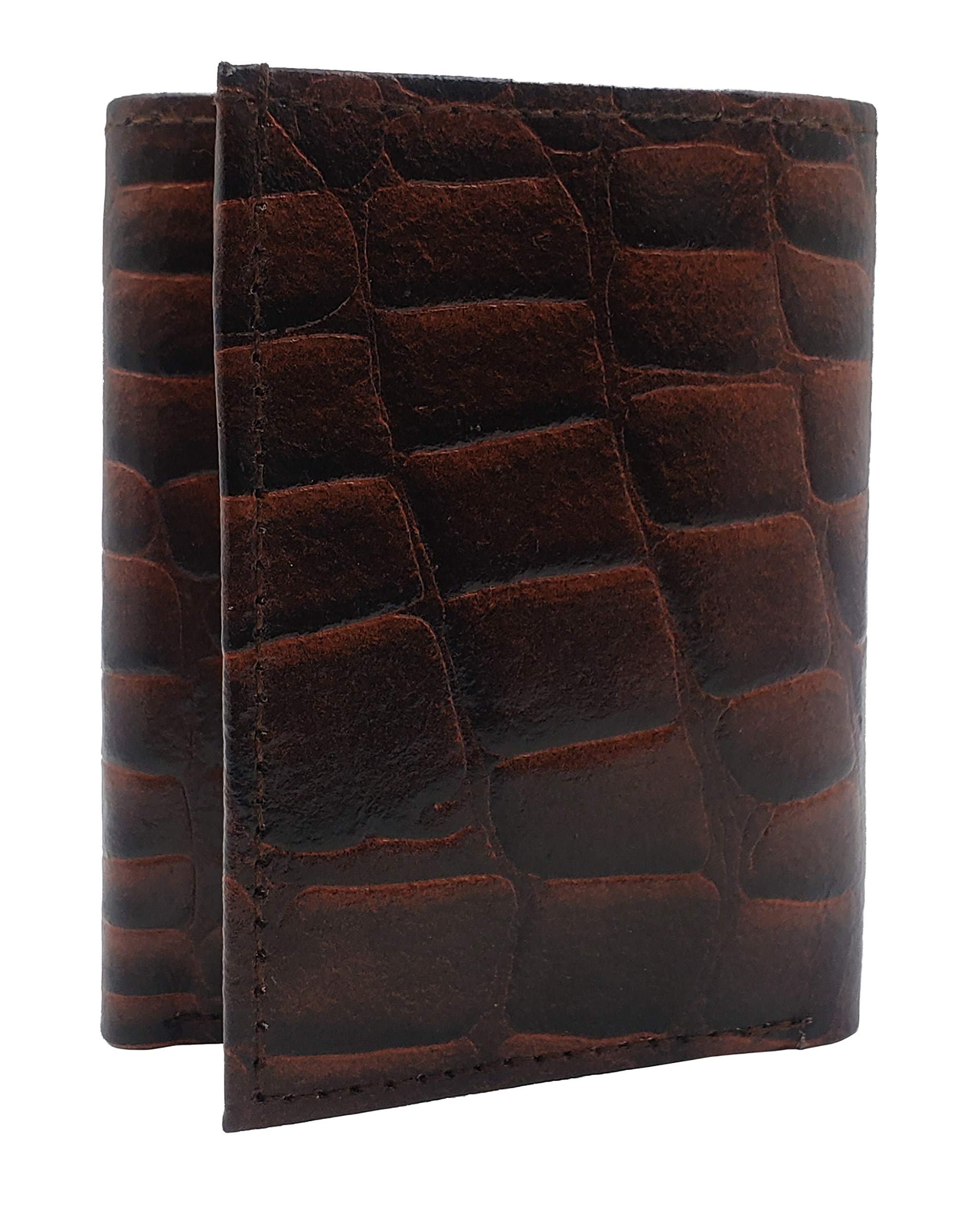 Genuine Leather Men's Crocodile Skin Embossed Trifold Wallet