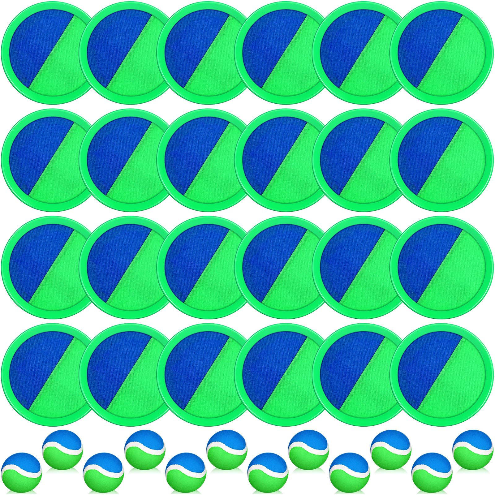 Charniol Kids Toss and Catch Game,Green,Blue,24 Paddles 12 Balls
