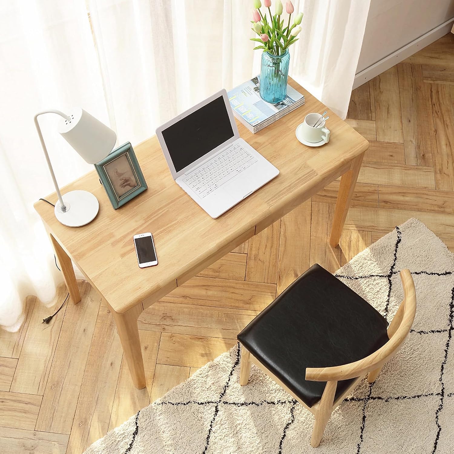 Escritorio de madera maciza con cajones, escritorio de computadora pequeño para espacios pequeños, escritorios de estudio de juegos, oficina en casa para trabajo, escritorio de computadora para 7