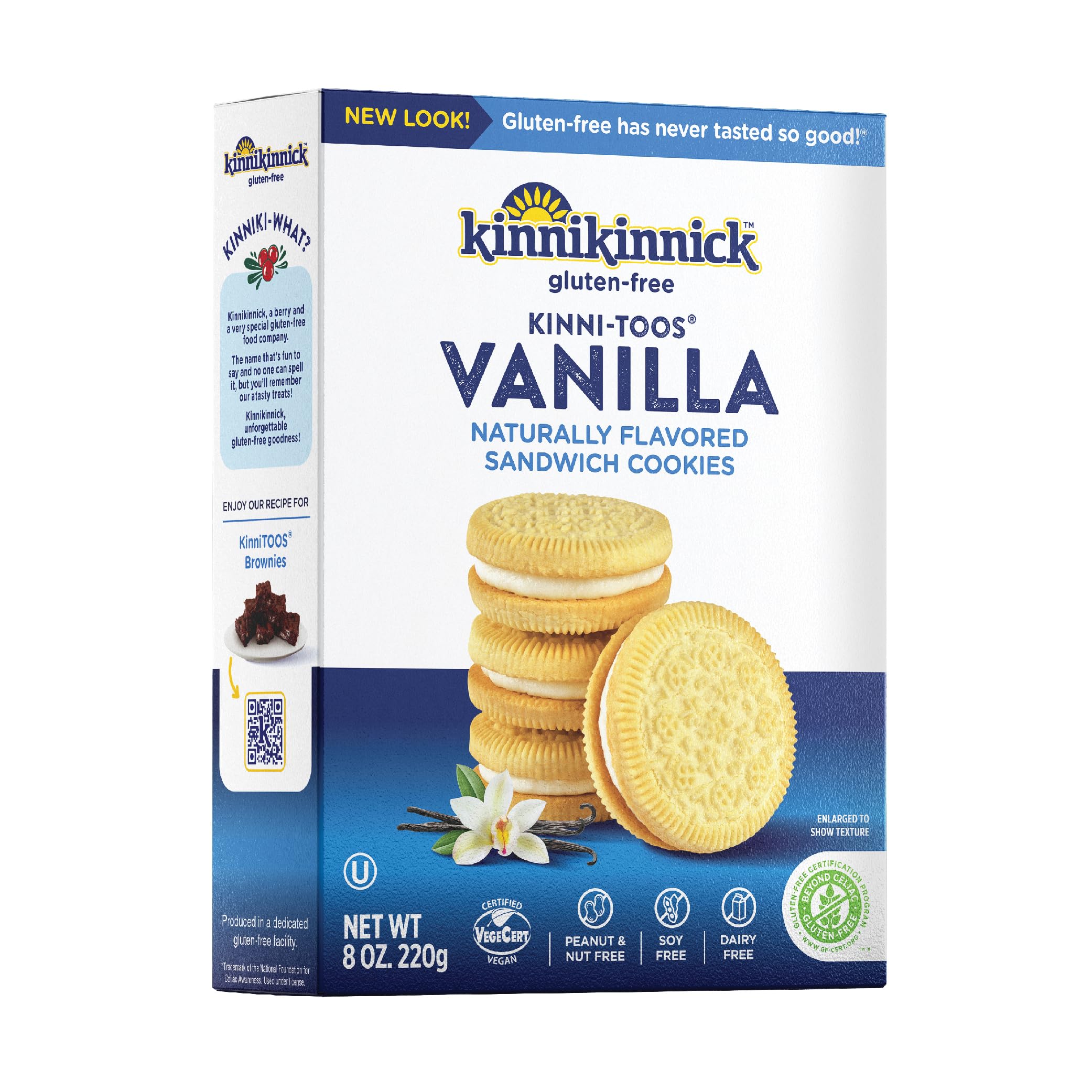 KinniTOOS Vanilla Sandwich Cream Cookies - Gluten Free, Allergy Friendly Vegan Cookies - 8 oz. Box