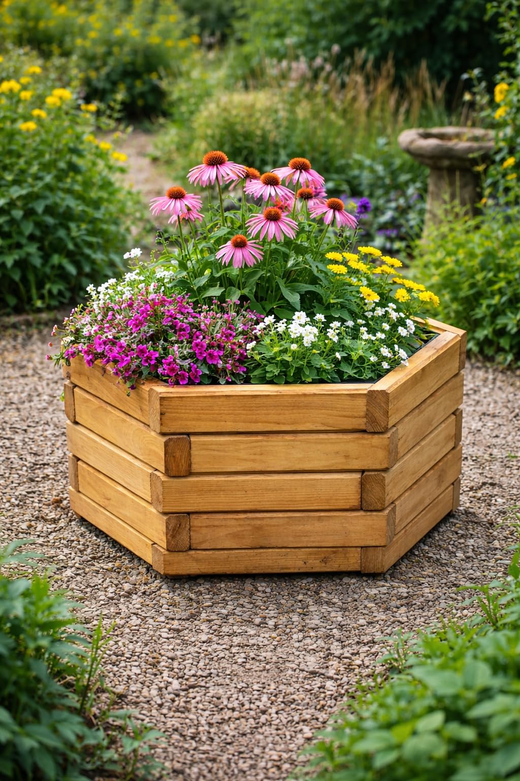 Pflanzkübel Holz (Eiche, 51 x 44 x 28 cm) – Blumenkasten Balkon & Terrasse, Pflanzkasten Wetterfest, Hochbeet Kräuterbeet Garten D26