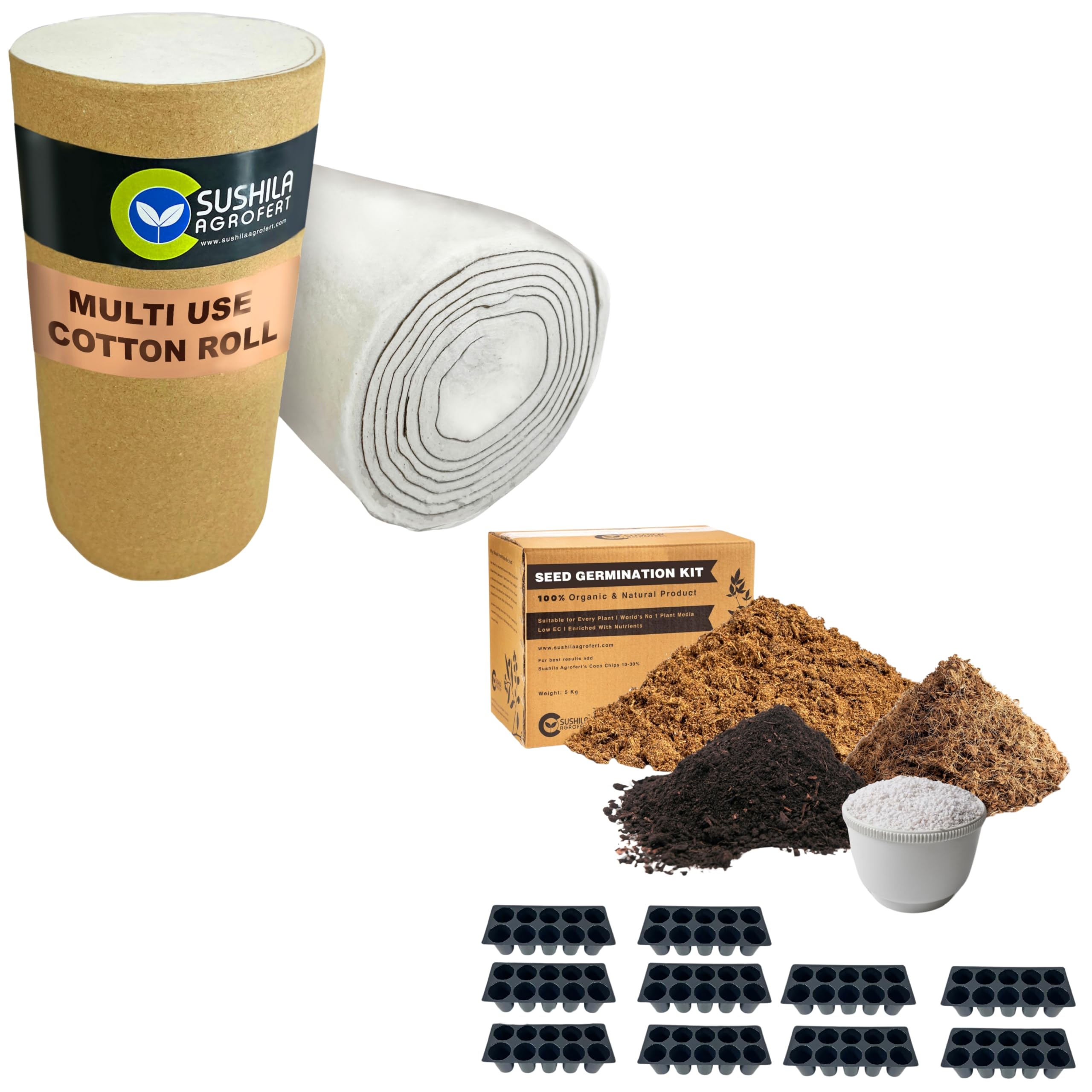Absorbent Cotton Wool Roll 500gm Used for Makeup Remover face Cleansing Multipurpose use and Sushila Agrofert Seed Germination Kit - 5kg with Peat Moss, Cocopeat, Perlite, Vermicompost-image-39