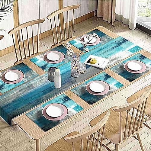 Miniatura 5 de TQFZP Camino de mesa azul turquesa y manteles individuales de conjunto de 6 manteles individuales azul turquesa de estilo granja de tela para