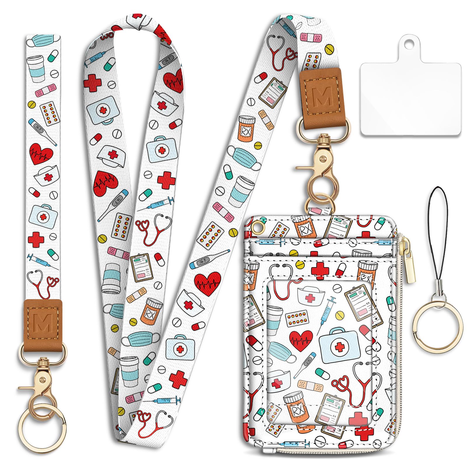 Mavellin Lanyard Wallet with Id Badge Holder, Nurse RFID Small Keychain Wallet Women Wristlet, Pharmacy Cute Zipper Credit Card Holder Phone Wrist