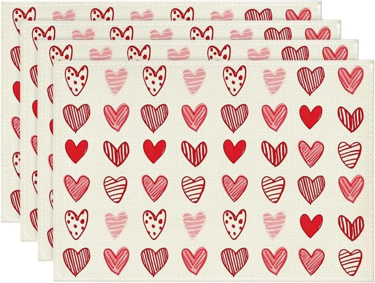 Colorful Valentines Heart Candy Placemats Set of 4, 12x18 Inch Wedding Anniversary Table Mats for Party Kitchen Dining Decor(10)