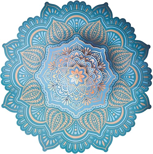 Pinenjoy Calcomanía de pared de mandala grande, flor de loto azul, removible, indio Namaste, mural de pared de 18.5 x 18.5 pulgadas para yoga,