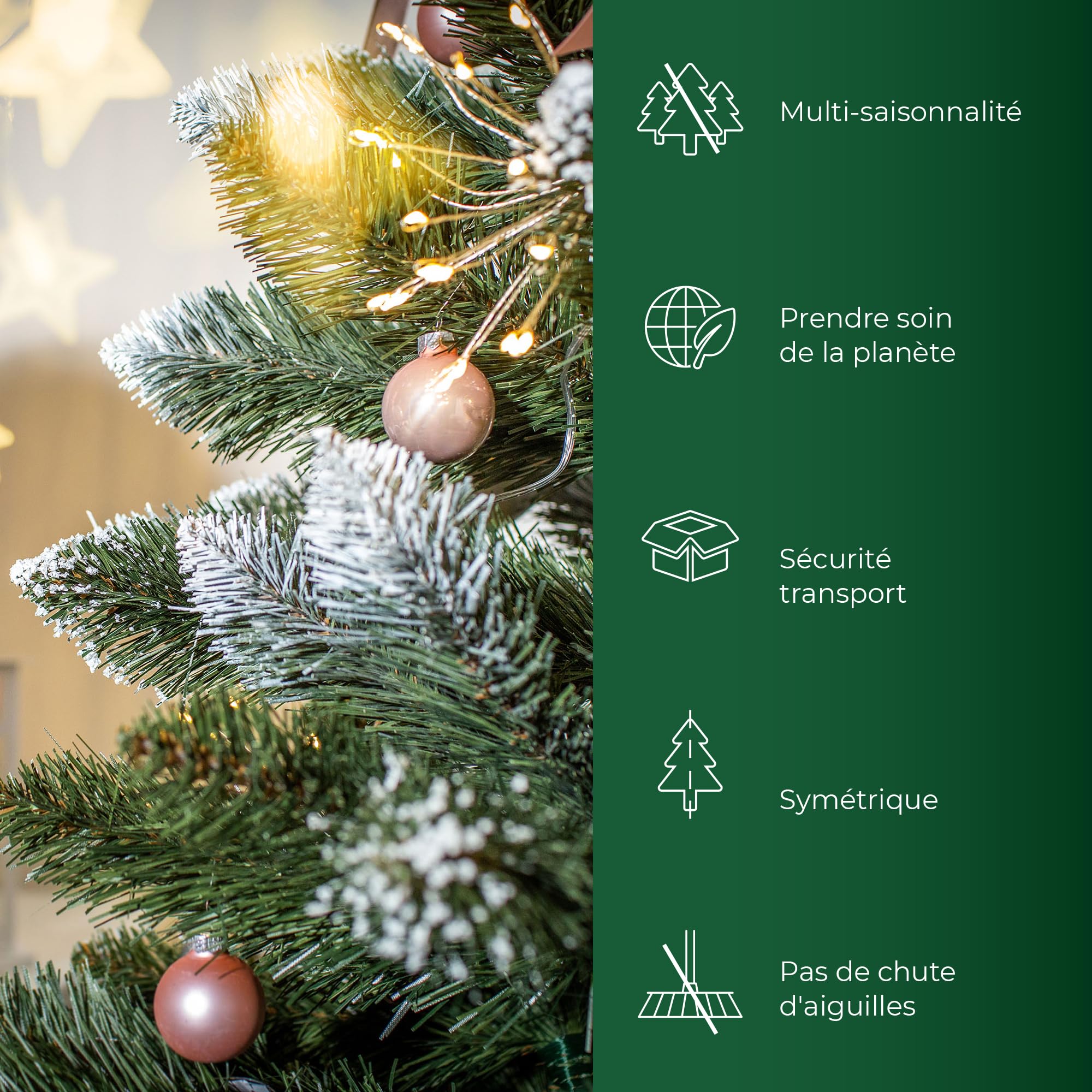 KADAX Sapin de Noël 220 en Film PVC, Pin de Diamant avec Billes argentées et Pneu de Givre, Sapin de Noël Artificiel avec 535 Branches, Sapin avec Support en Plastique Ø env. 110 cm