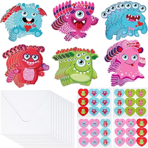 Miniatura 1 de 36 tarjetas de San Valentín de monstruo rasca tarjetas de San Valentín para niños pequeños, tarjetas perfumadas de uva, sobres para intercambio de