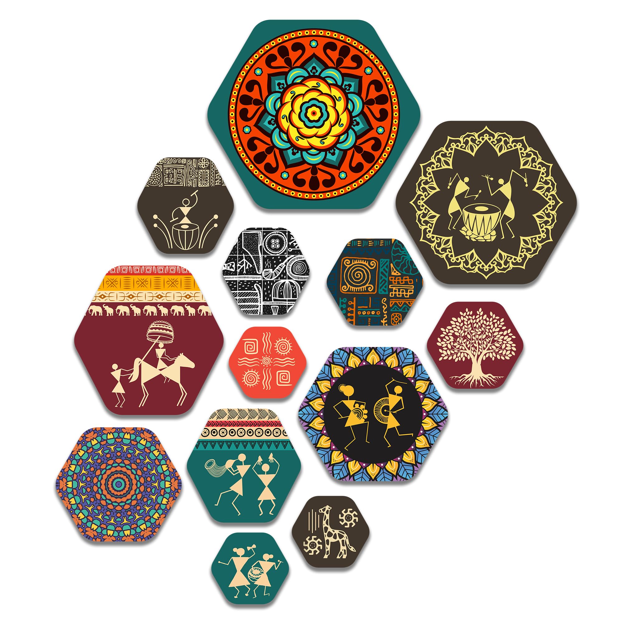 Artvibes Mandala Pattern Hexagon Shape MDF Wooden Wall Decor -3 Artvibes Mandala Pattern Hexagon Shape MDF Wooden Wall Decor -3