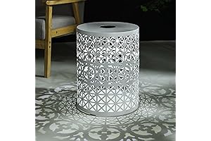 Lace Cut Iron Accent Table with Solar Powered Light for Indoor Outdoor
