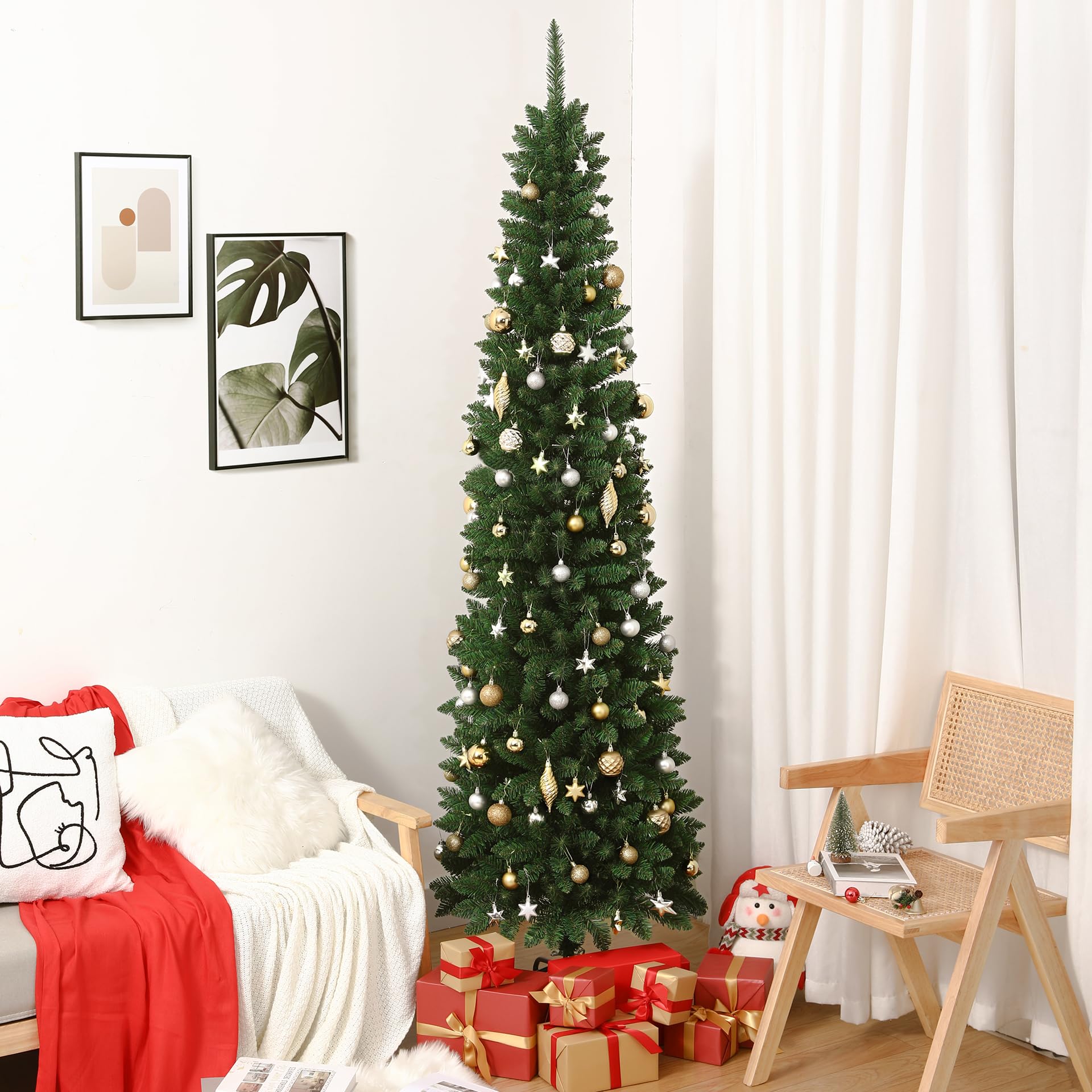 LEIVESTE- Albero di Natale Artificiale Slim Folto 180 Verde con 780 Rami Realistici,Albero di Natale Alto e Stretto con Base in Metallo,Verde