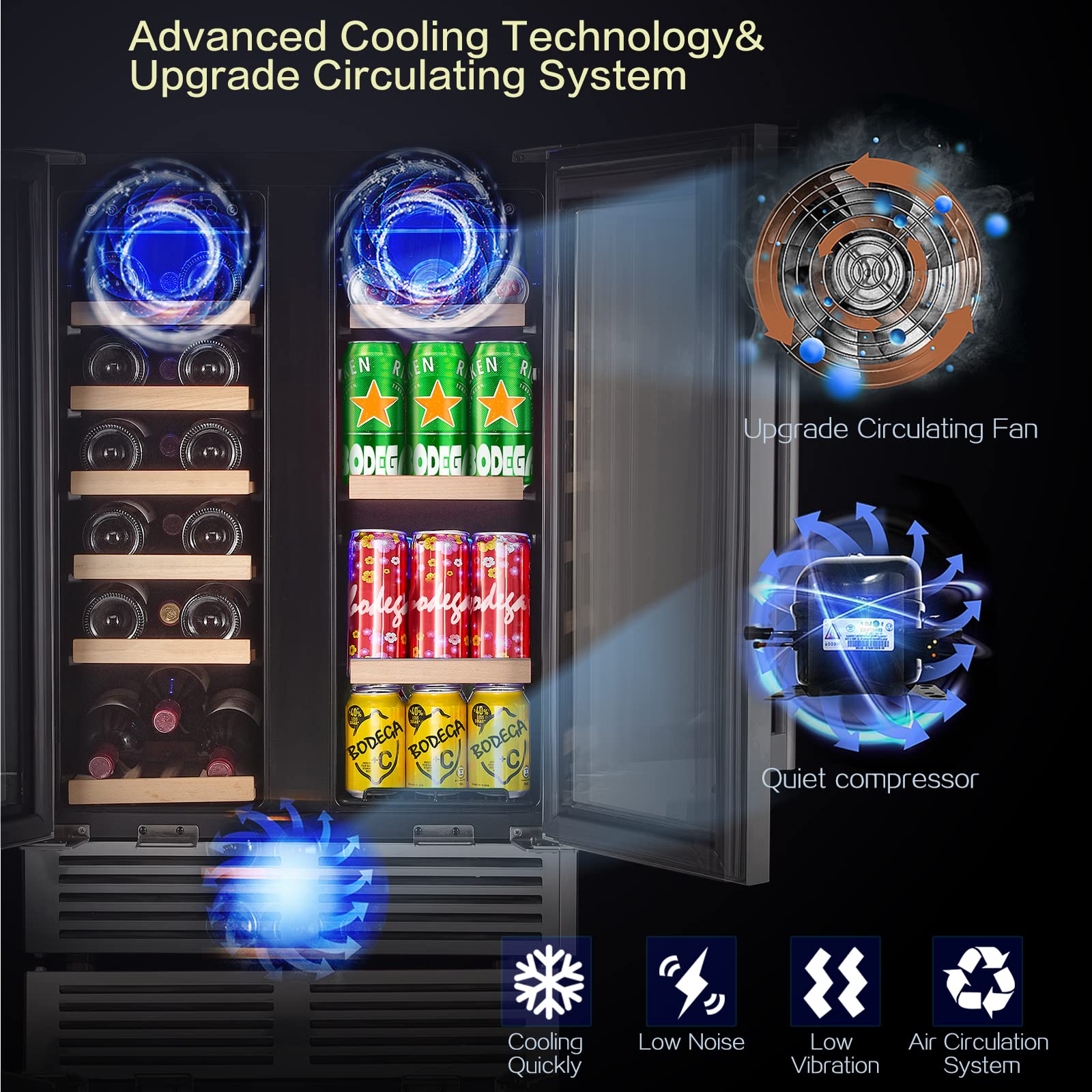 BODEGA 24 Inch Wine and Beverage Refrigerator, 2 Door Commercial Back Bar Cooler, Dual Zone Wine Cooler with Smart APP Control, Black Bar Fridge Hold 19 Bottles and 57 Cans, Built-In or Freestanding. on Fridge.com