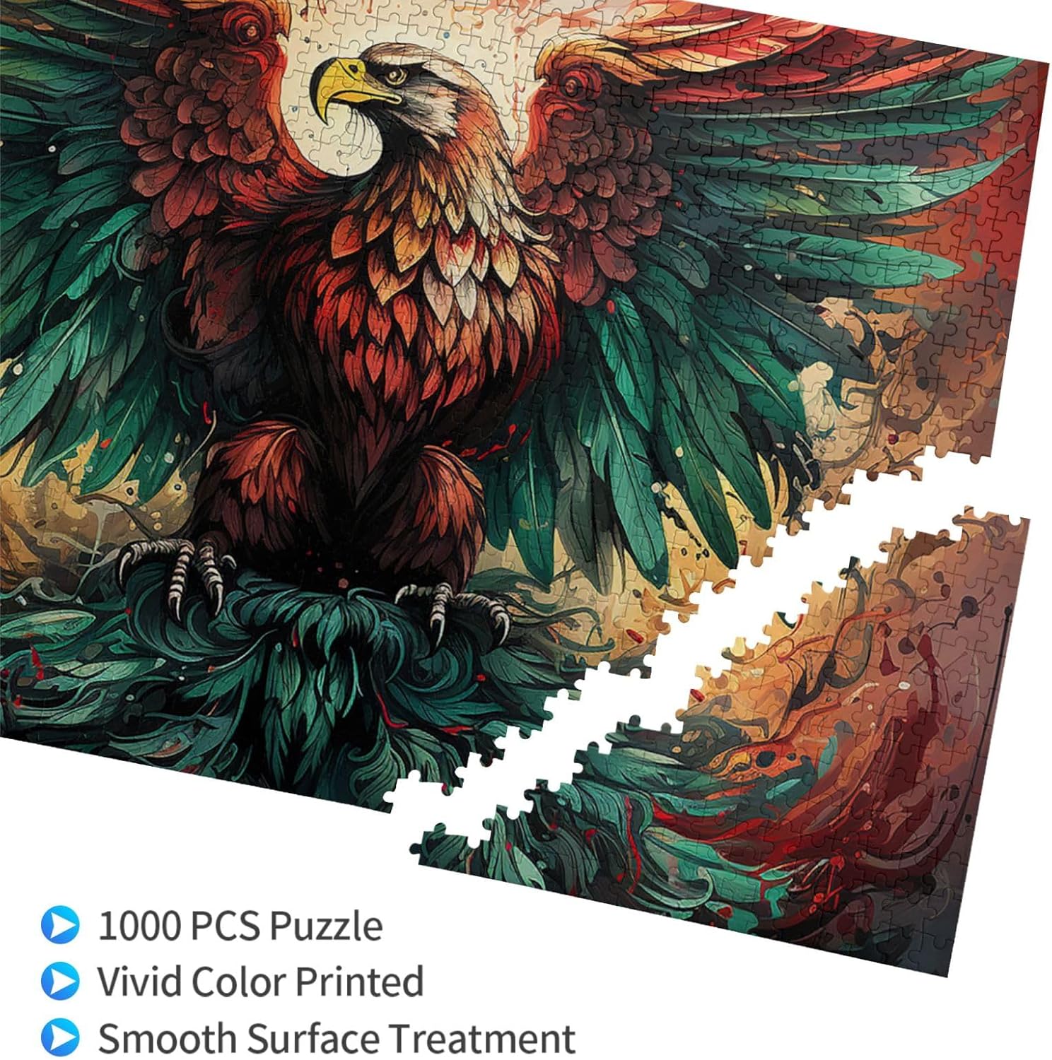 1000 Piece Jigsaw Puzzle Eagle Mexican Mexico Flag Abstract Cool Wood Puzzle for Adults Teens Family Game Educational Toys Gifts