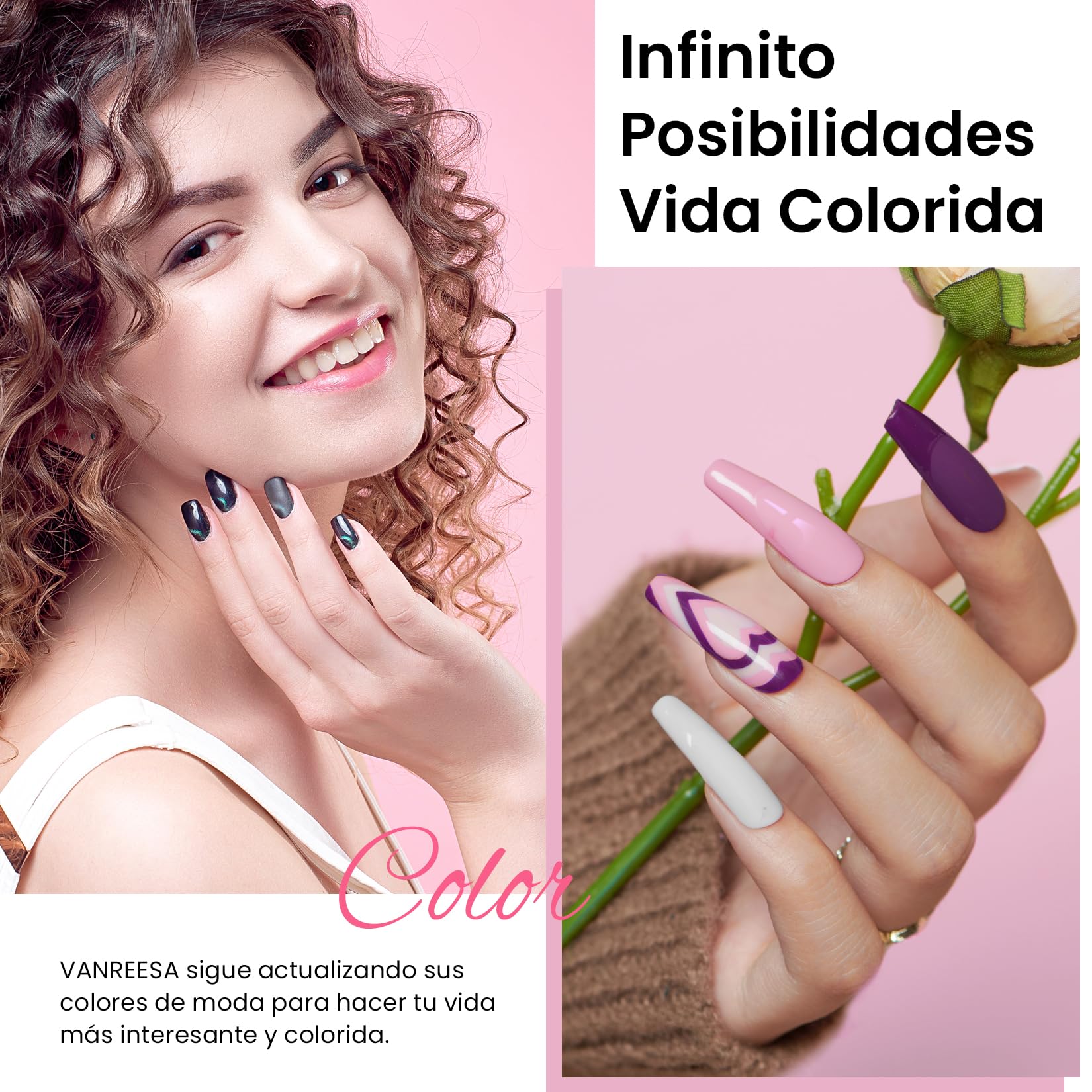 VANREESA Kit Uñas Semipermanentes, 55 Colores Uñas Semipermanentes Kit Completo con Top Base Mate Purpurina Coat Lampara UV Uñas 48W y Herramientas para Manicura, Nail Art Regalo para Principiantes