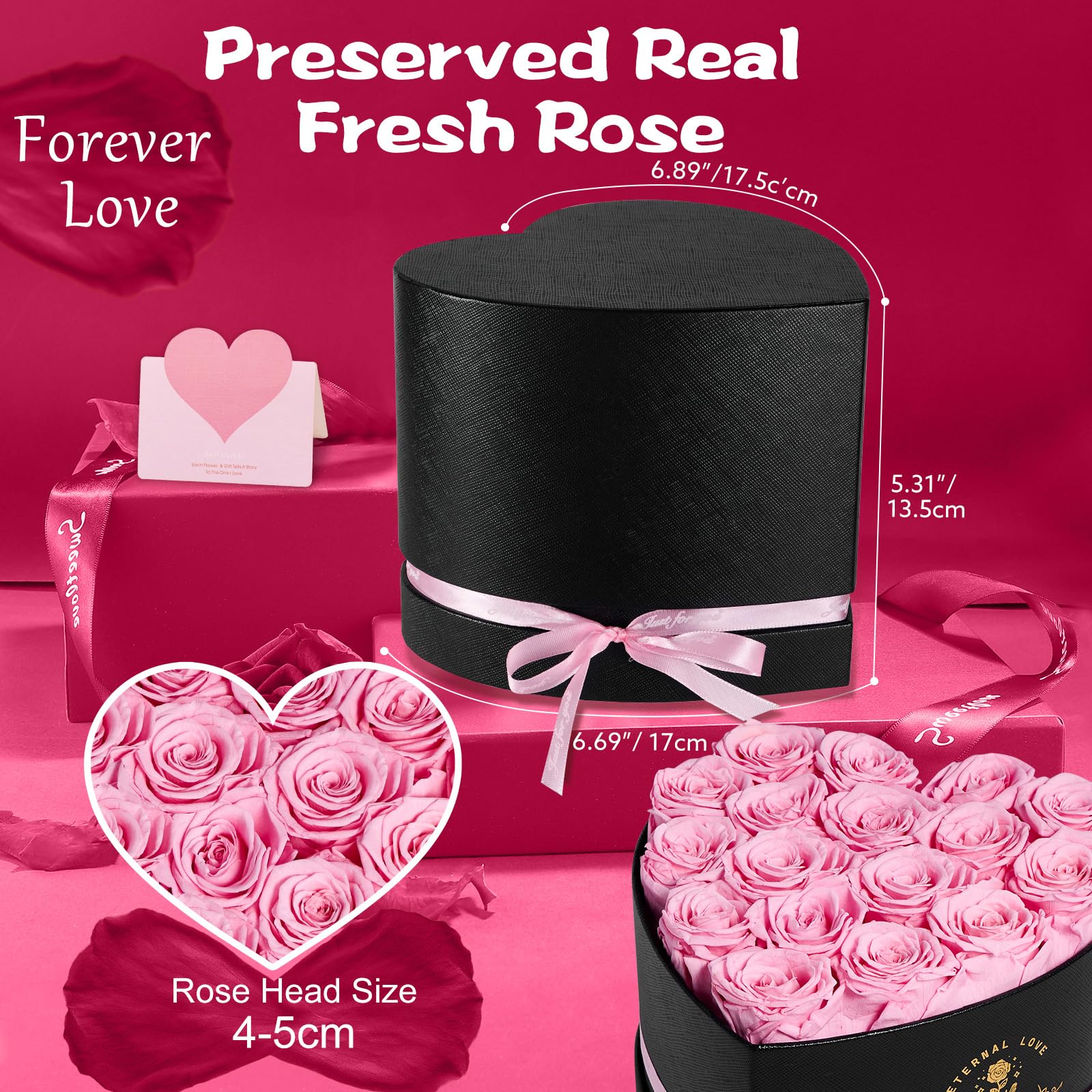 Touloube 17 Infinity Rosen Geschenk für Frauen, Ewige Rosa Rose Geschenke, Konservierte Rose in Herzbox für Mama Freundin zum Geburtstag Jahrestag Valentinstag Muttertag Hochzeitstag Rosenbox
