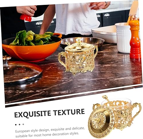 Miniatura 4 de Tarro de especias de hierro dorado con tapa, recipiente de condimentos de vidrio vintage para cocina del hogar y fiestas, perfecto para aperitivos y