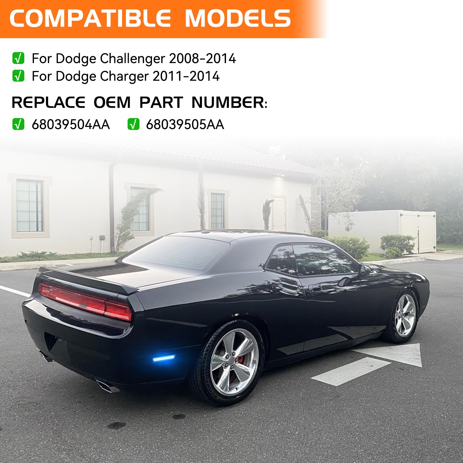 Luces de marcador laterales LED azules con lente ahumada para Dodge Challenger 2008-2014 Dodge Charger 2011-2014, reflectores de marcador de parachoques trasero, 2 unidades 3