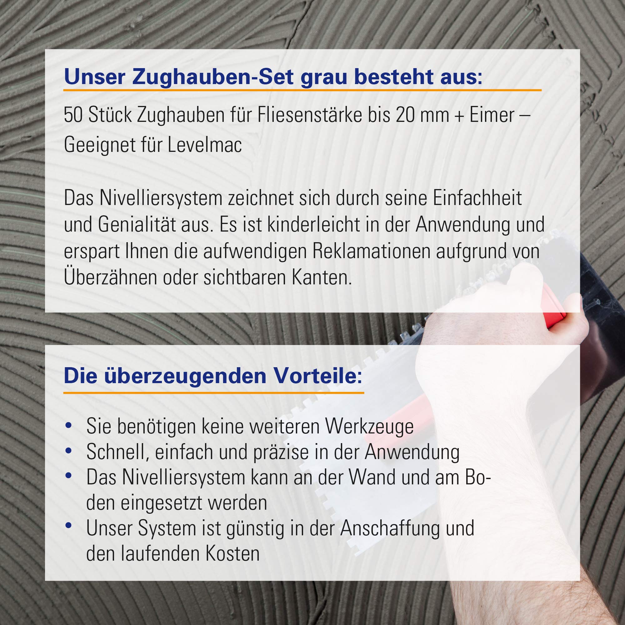 Karl Dahm Zughauben Set grau für Fliesenstärke bis 20 mm, 50 Stück + Eimer – Geeignet für Levelmac Fliesen-Nivelliersystem I Fliesen-Legen mit professioneller Fliesen Verlegehilfe I 12510