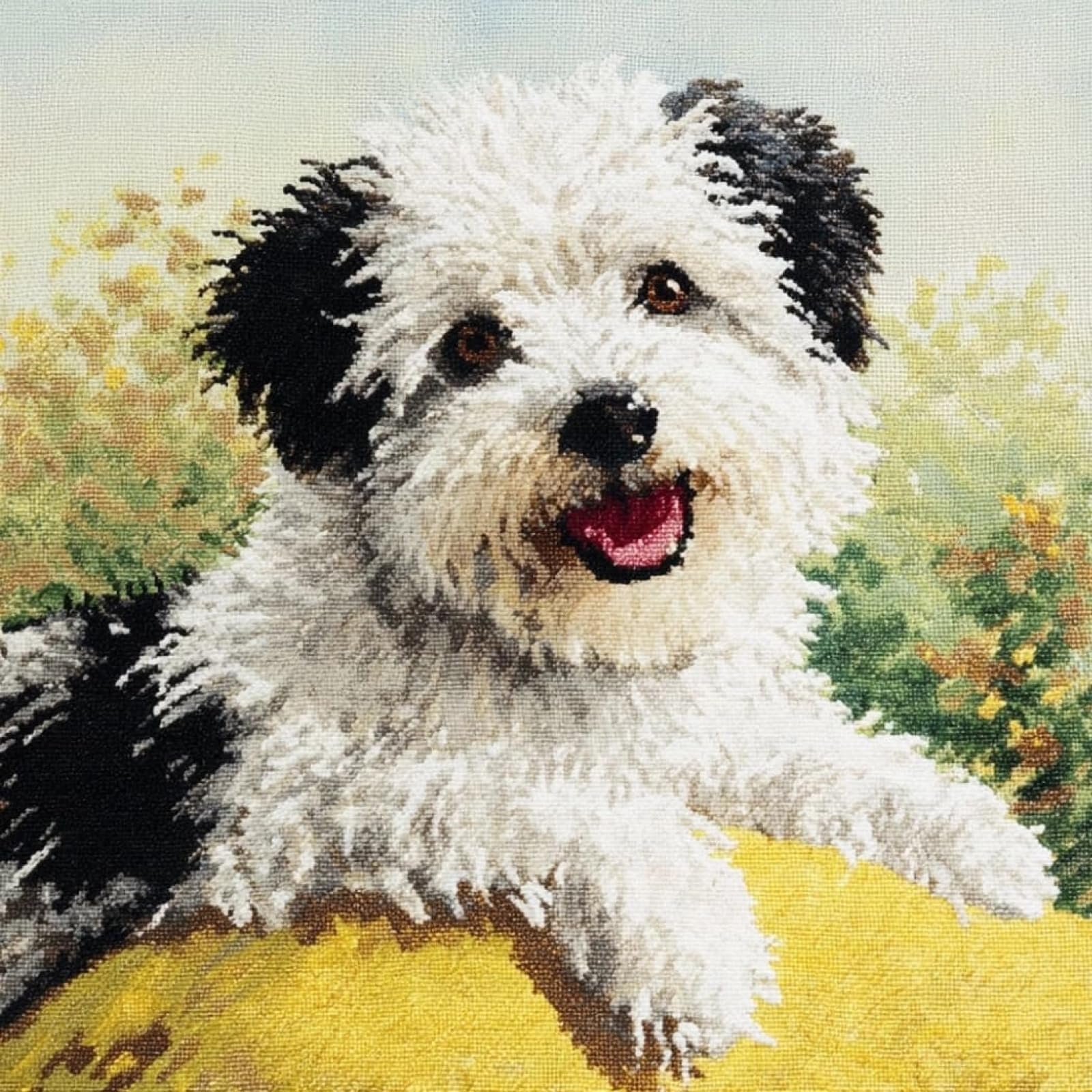 WallustrioaW Cross Stitch Cushion Kit Pillow,Smiling Dog DIY Embroidery Cross Stitch Cushion Kits Needlework 11ct Stitched Pillow Cover,45x45cm