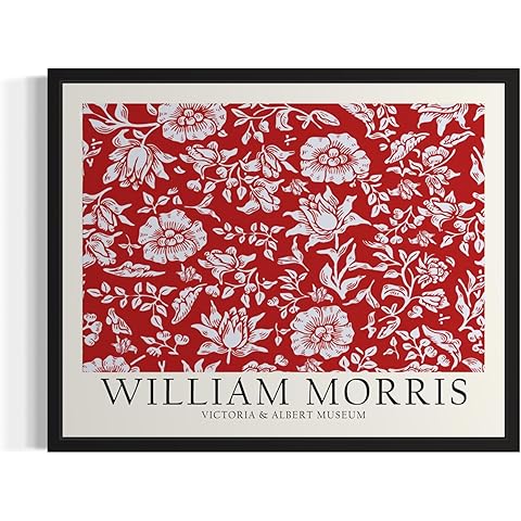 Red and White William Morris Flowers Wall Art Poster Prints, Famous Artist Patterns, Vintage Decor for Living Room, Bedroom, Bathroom Office 56 (Red and White, 8 x 10 inches, Unframed)