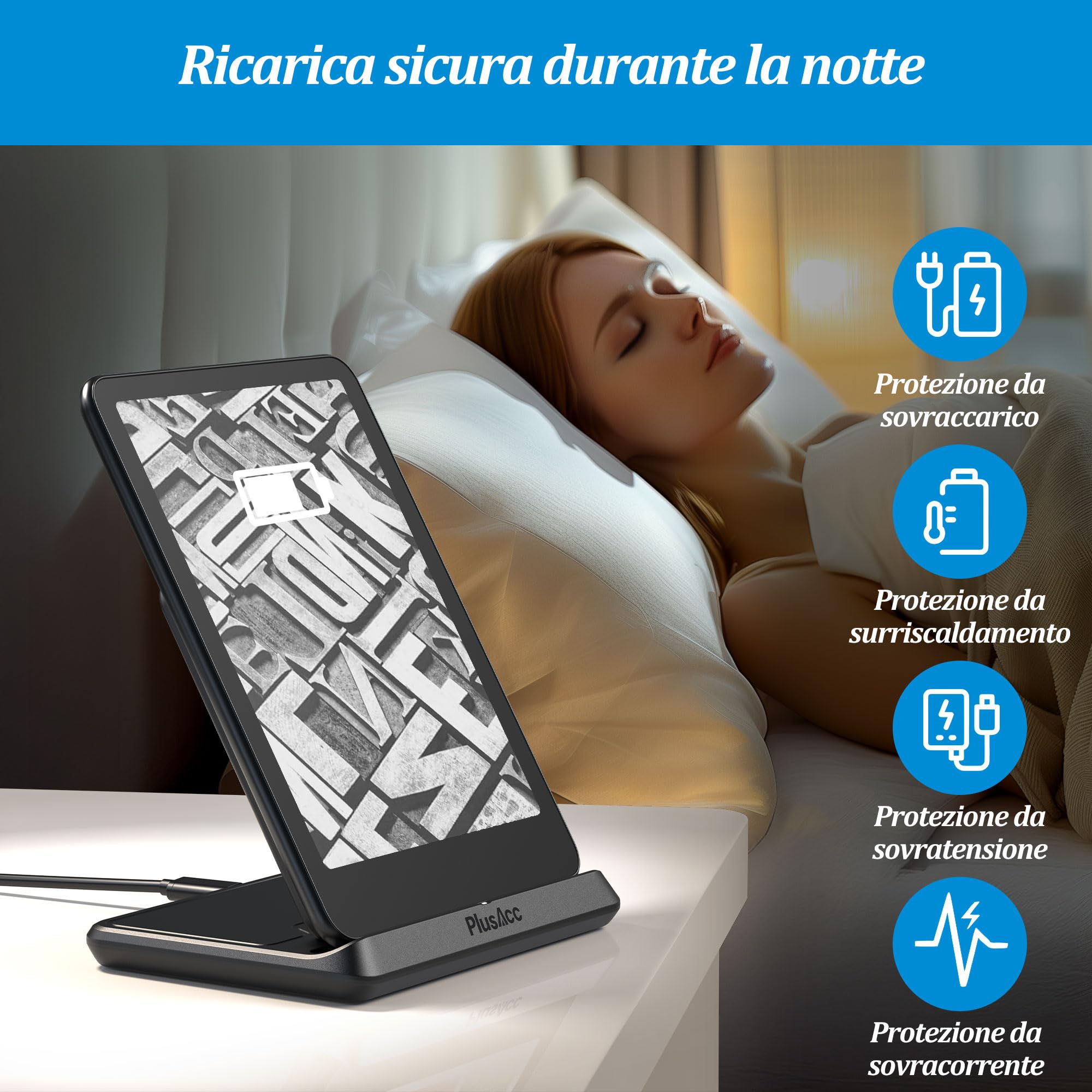 PlusAcc Ricarica Wireless per Kindle Paperwhite Signature Edition (modelli 2022 e 2024) e Colorsoft Signature Edition (32 GB), Supporto di Stazione Pieghevole compatibile con Phone 15 Pro Max