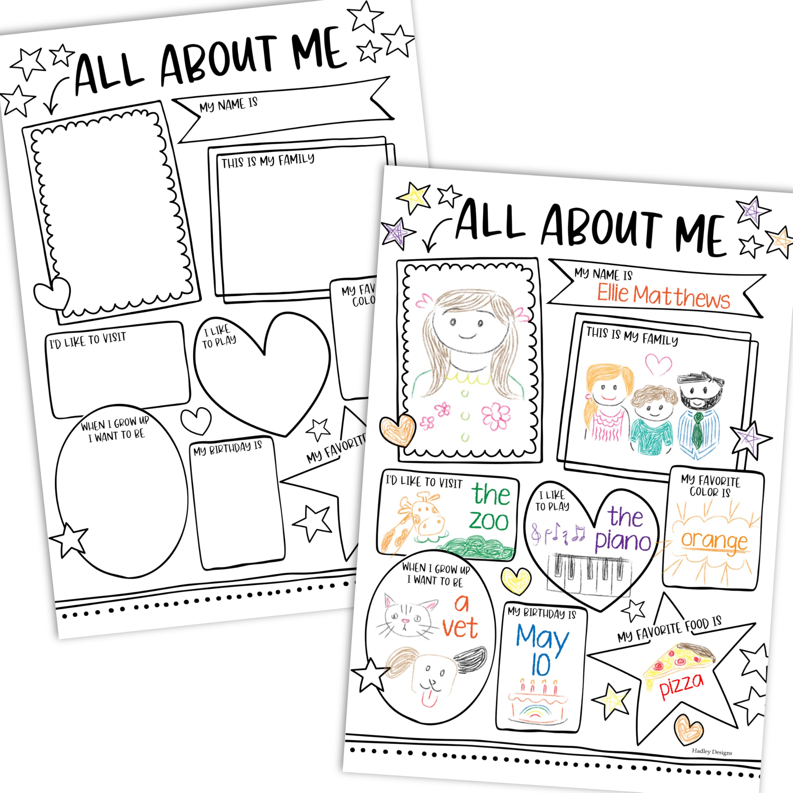 Hadley Designs All About Me Posters Elementary - 20 Star of The Week Poster, All About Me Posters Preschool & Kindergarten, Star Student Poster, First Grade Classroom Must Haves, Teacher Supplies