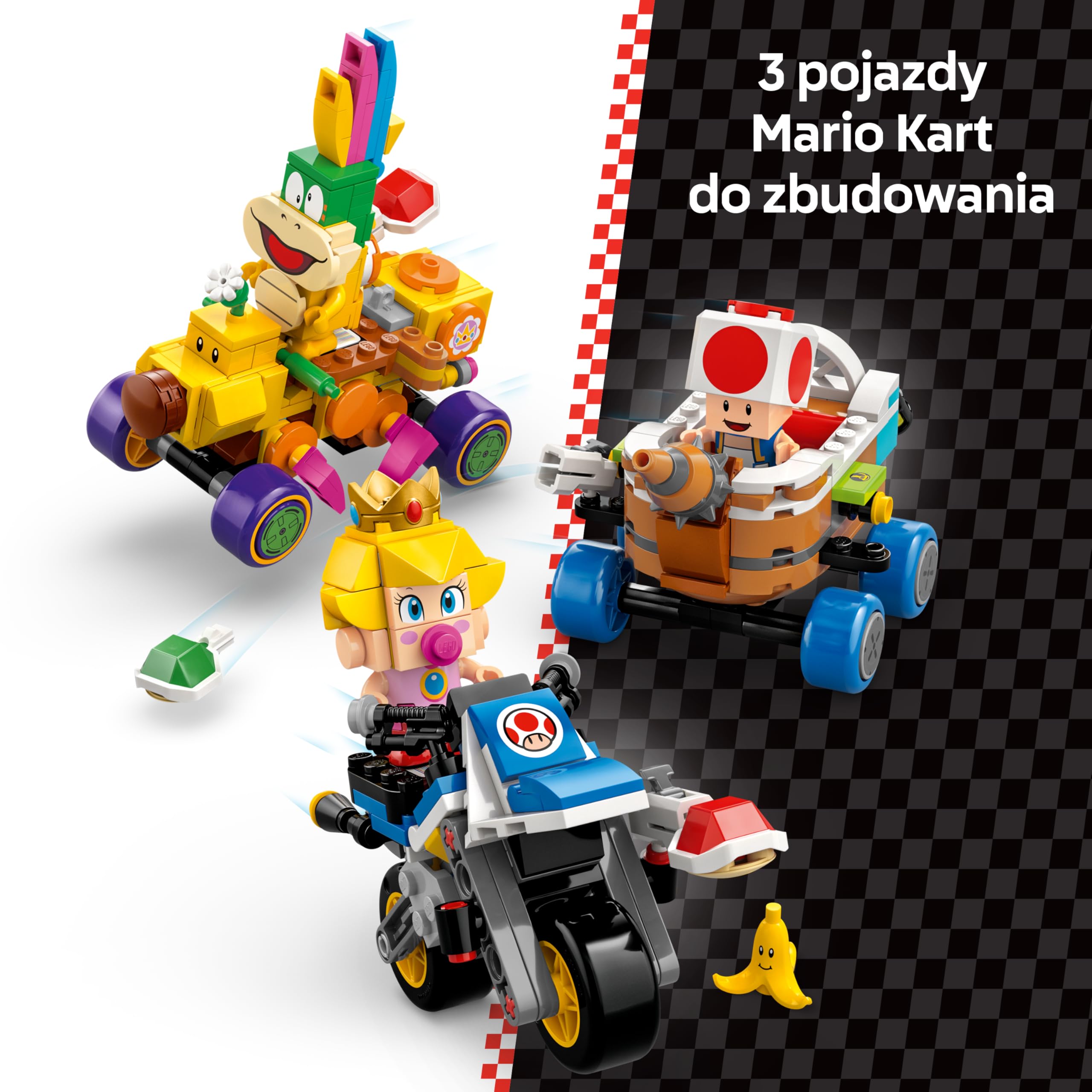 LEGO Super Mario Mario Kart– Zestaw Baby Peach i Grand Prix 72036 | Gokarty z gry, zestaw klocków dla dzieci, prezent dla fana Mario, interaktywna zabawka dla 8-latka, 823 elementy