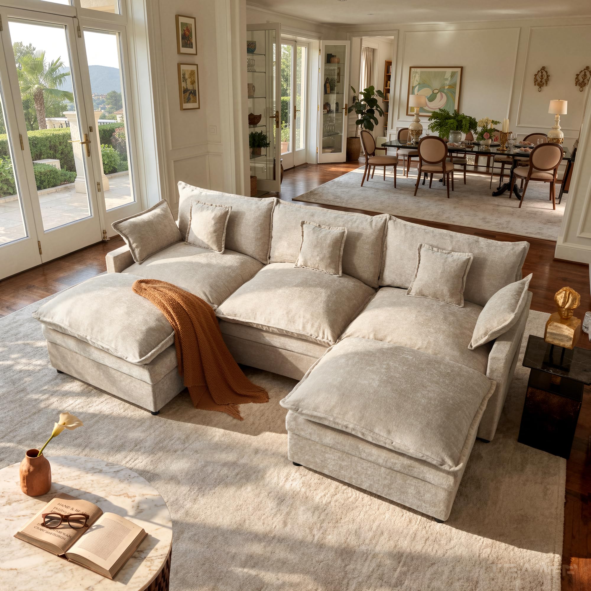 108" U Shaped Cloud Couch Modular Sectional Sofa with Movable Ottomans