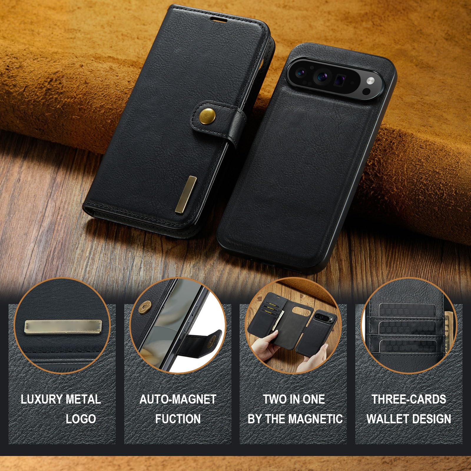 Cover Portafoglio Per Google Pixel 11 Pro XL/ 11 Pro/ 11, Staccabile